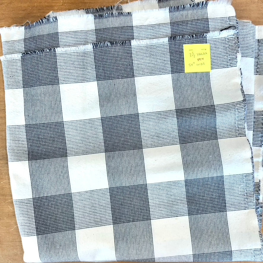 Black & Off White Check Plaid Decorator Fabric - Vintage