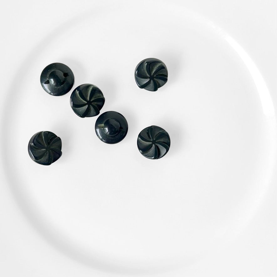 Black Pin Wheel Shank Buttons - Vintage - Multiple Sizes