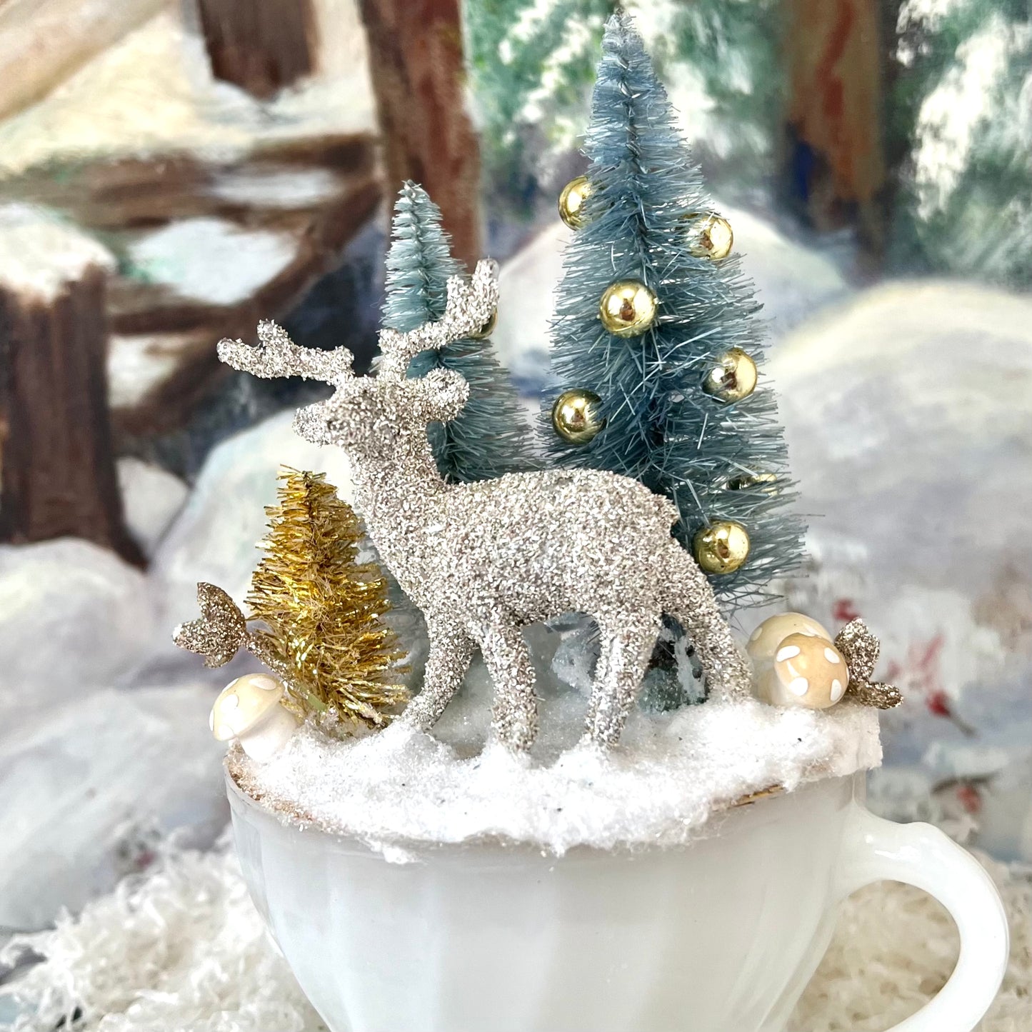 Glittered Deer in a Teacup Scene - Kit