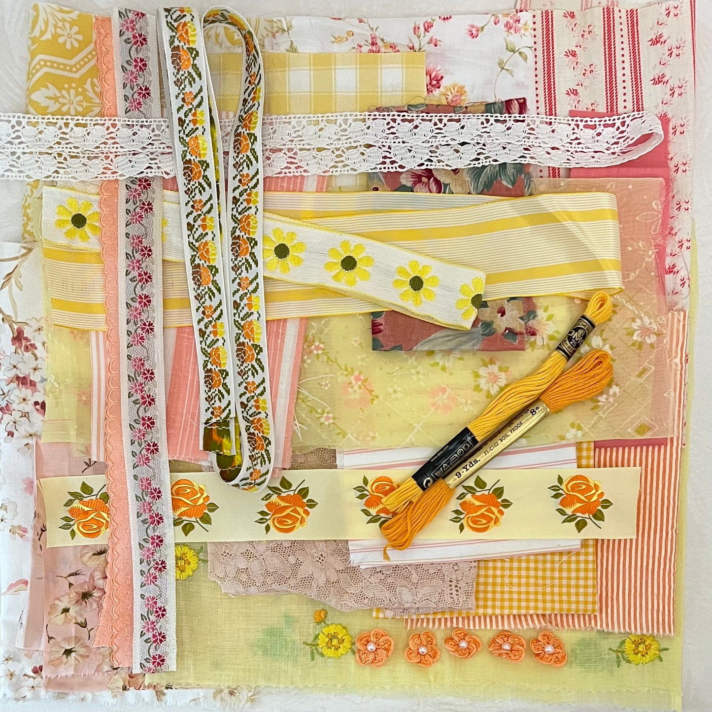Vintage Sunshine - Slow Stitch Fabric Scrap Stash