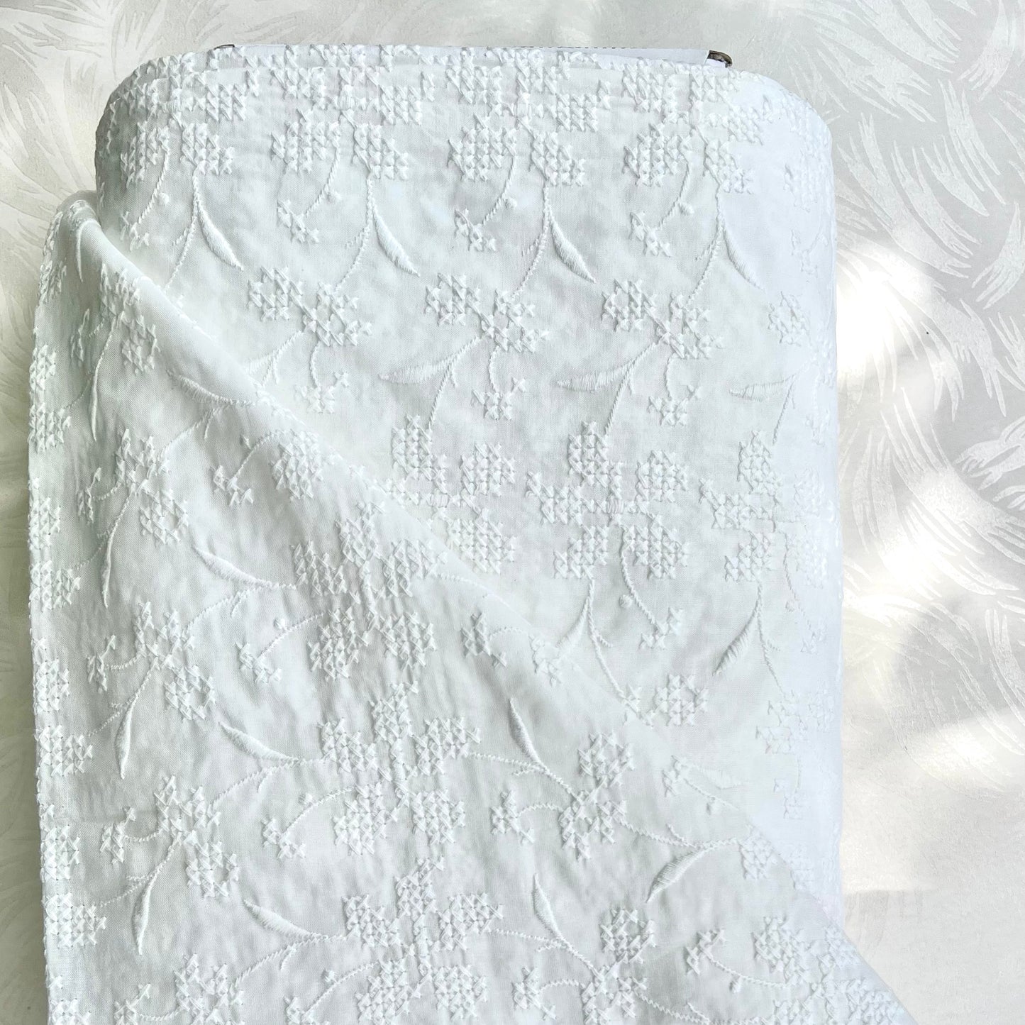 Flowers with Leaves Organic Cotton Eyelet Fabric - Half Yard