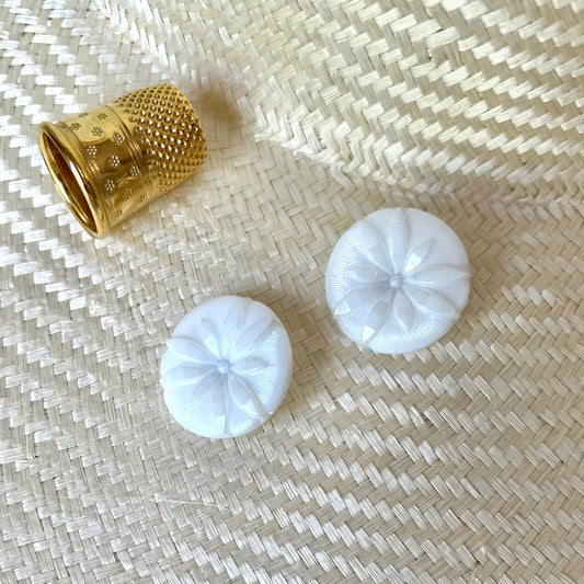 Milk Glass Flower Shank Buttons - Vintage
