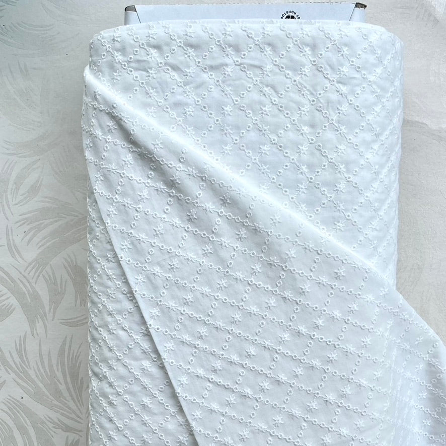 Criss Cross with Flowers Organic Cotton Eyelet Fabric