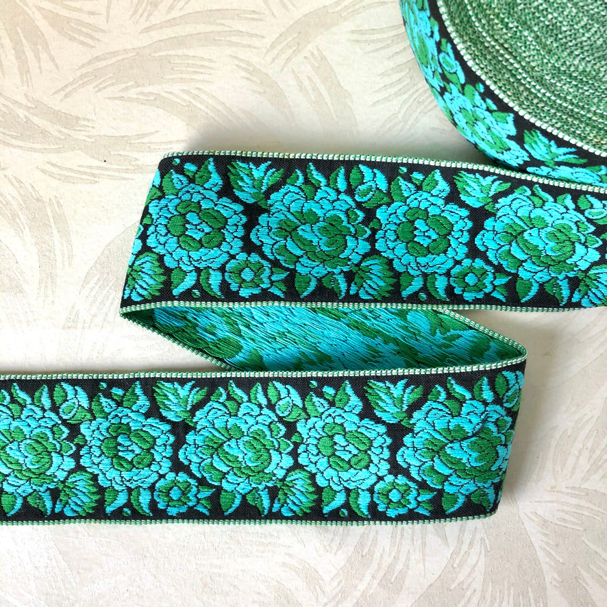 Wide Jacquard Cotton Ribbon Trim - Vintage - Multiple Colorways