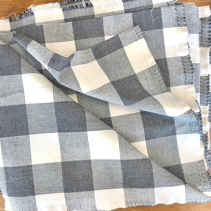 Black & Off White Check Plaid Decorator Fabric - Vintage