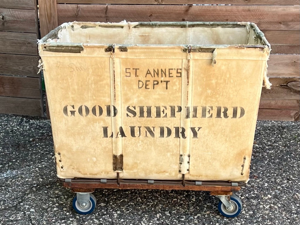 Large Vintage Canvas Laundry Cart