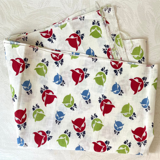 Owl Face Feedsack Fabric - Vintage
