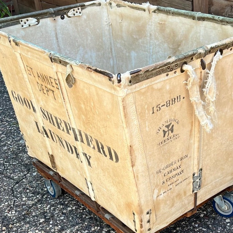 Large Vintage Canvas Laundry Cart