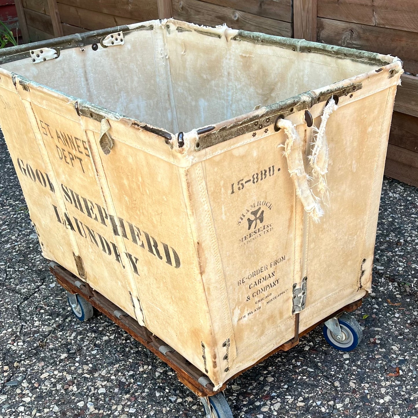 Large Vintage Canvas Laundry Cart