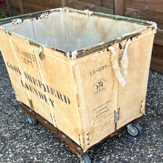 Large Vintage Canvas Laundry Cart