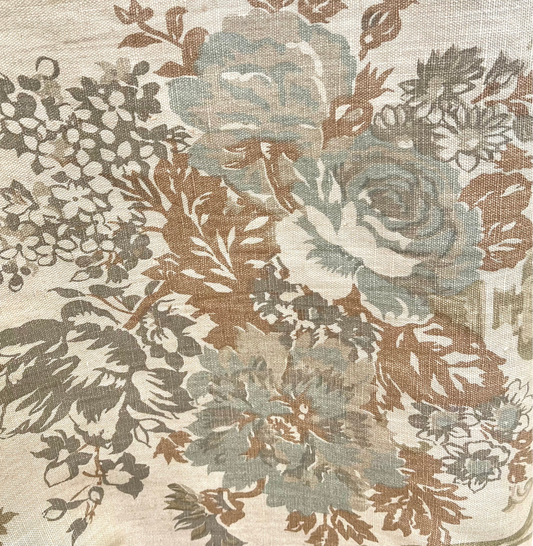 Rose Floral Tan Linen Fabric - Half Yard