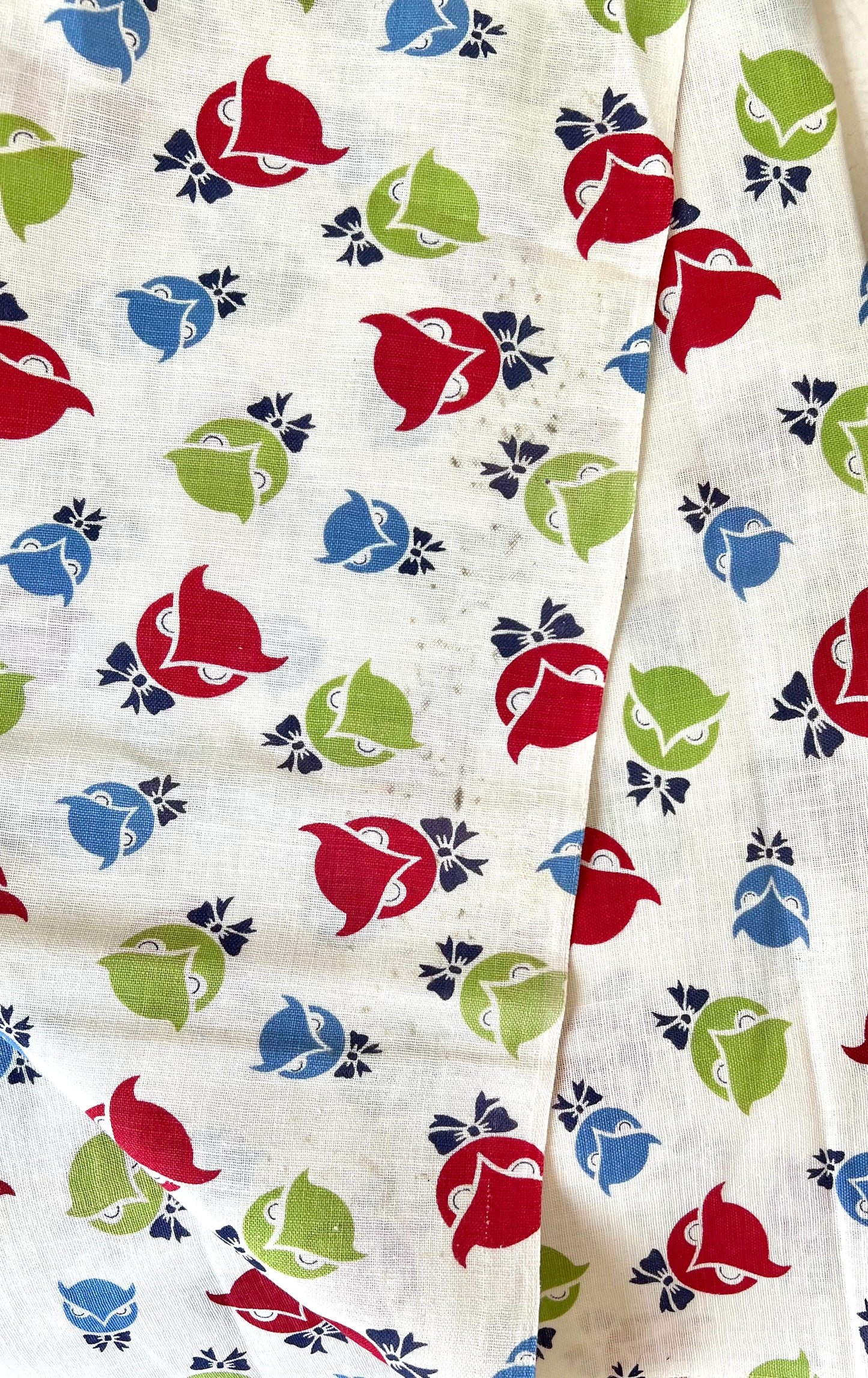 Owl Face Feedsack Fabric - Vintage