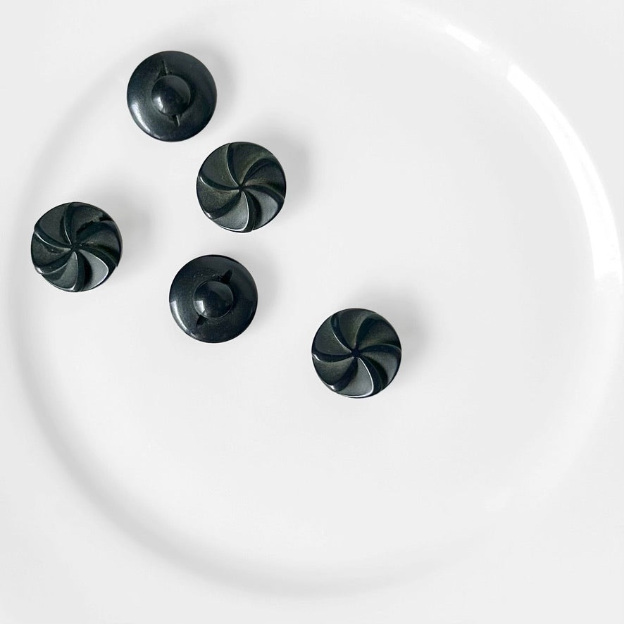 Black Pin Wheel Shank Buttons - Vintage - Multiple Sizes