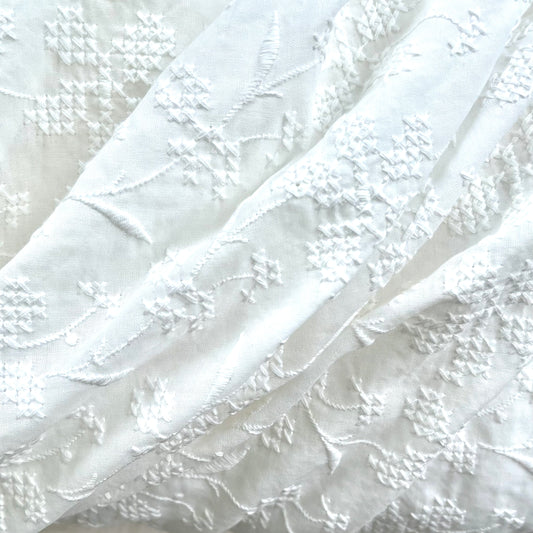 Flowers with Leaves Organic Cotton Eyelet Fabric - Half Yard