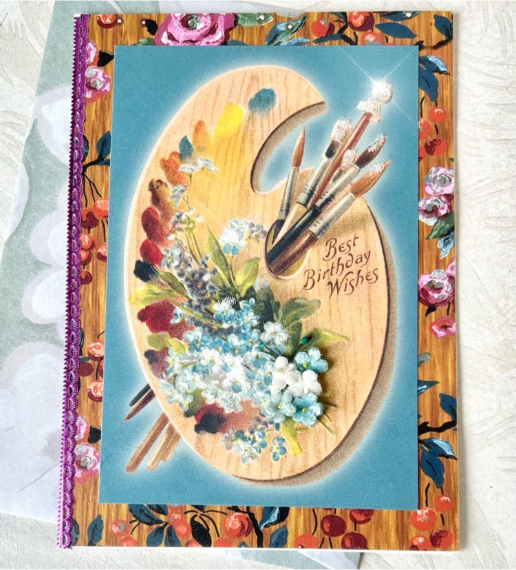 Birthday Painters Pallet on Wood- Handmade Greeting Card