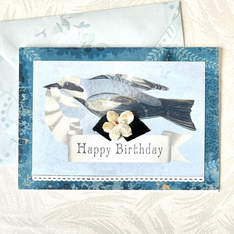 Blue Bird Happy Birthday - Handmade Greeting Card