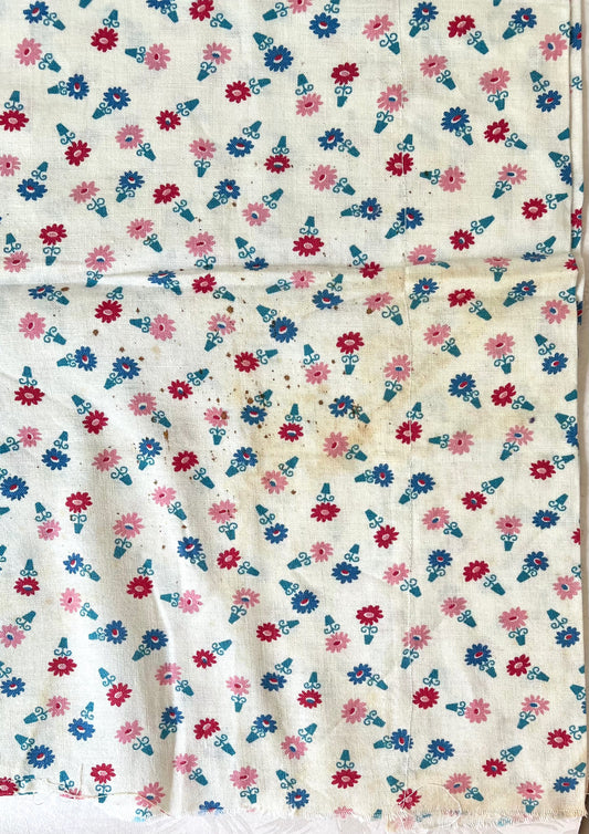 Scattered Flower Pots Feedsack Fabric - Vintage
