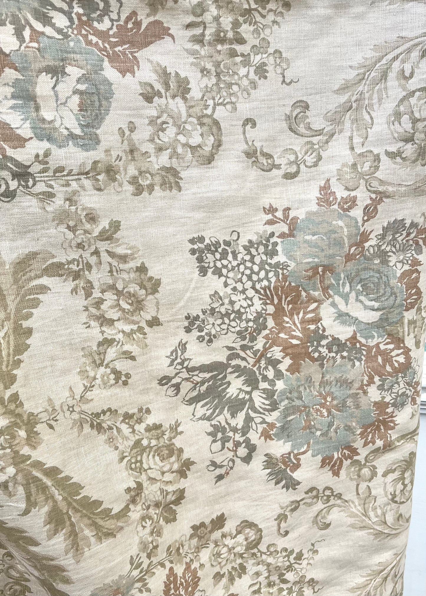 Rose Floral Tan Linen Fabric - Half Yard