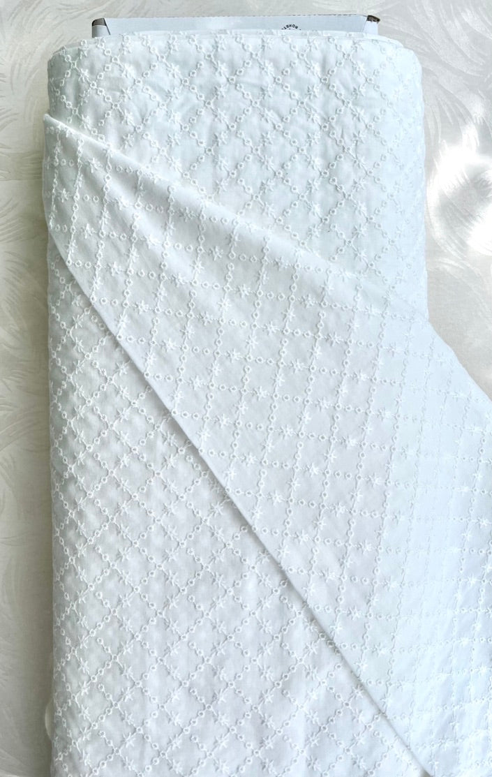 Criss Cross with Flowers Organic Cotton Eyelet Fabric