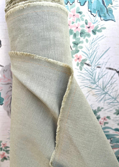 Khaki Green Medium Weight Linen Fabric - Half Yard