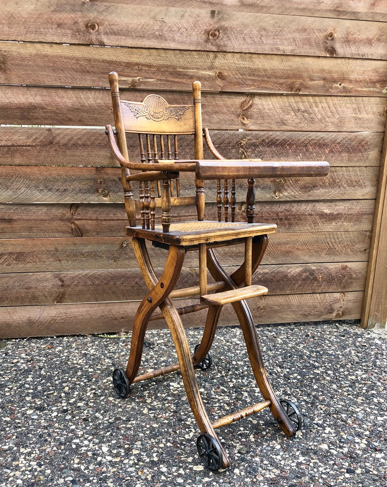 Victorian High-Low Wood High Chair