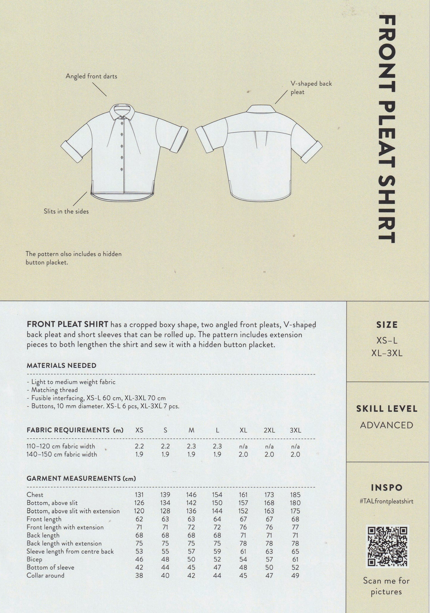 Front Pleat Shirt Pattern by The Assembly Line