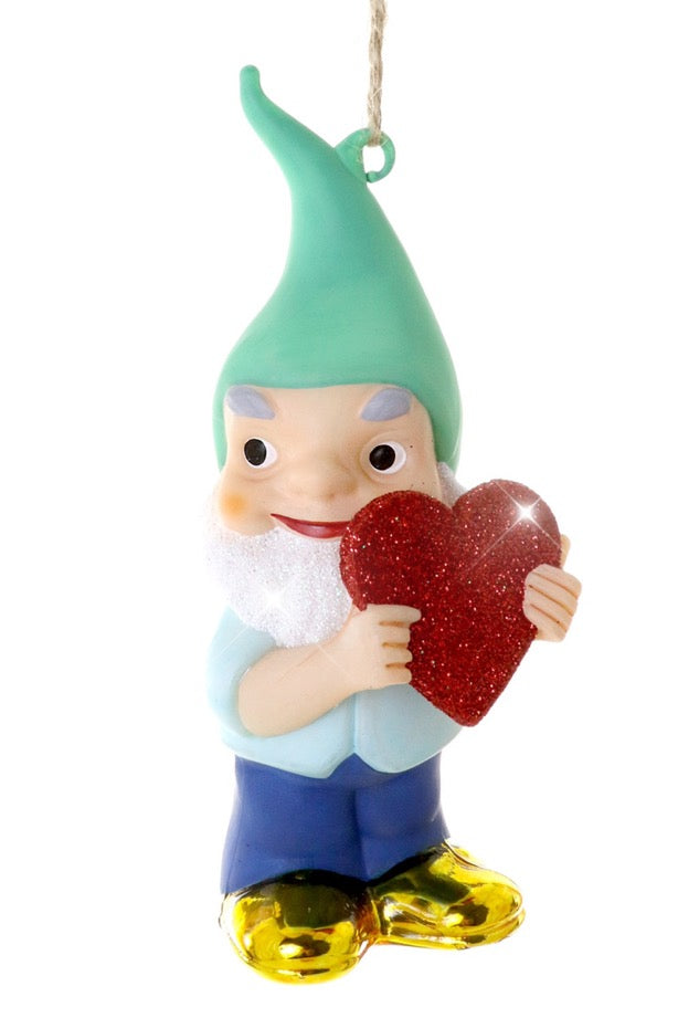 Sparkle Heart Gnome Glass Ornament