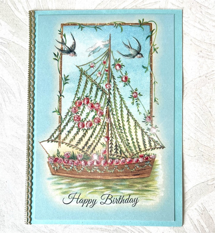 Happy Birthday Sailing Ship - Handmade Greeting Card