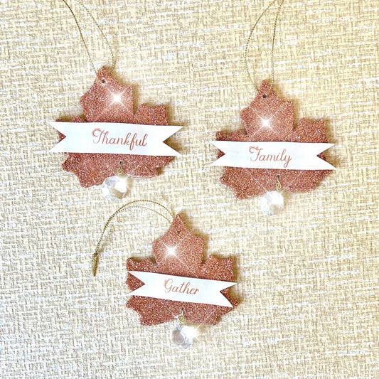 Glittered Maple Leaf Ornaments Kit - Set of 3
