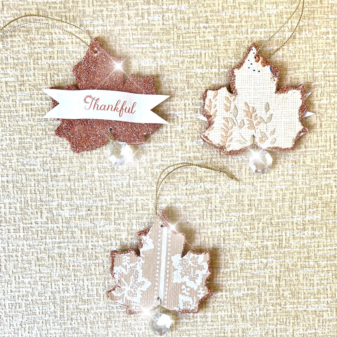 Glittered Maple Leaf Ornaments Kit - Set of 3