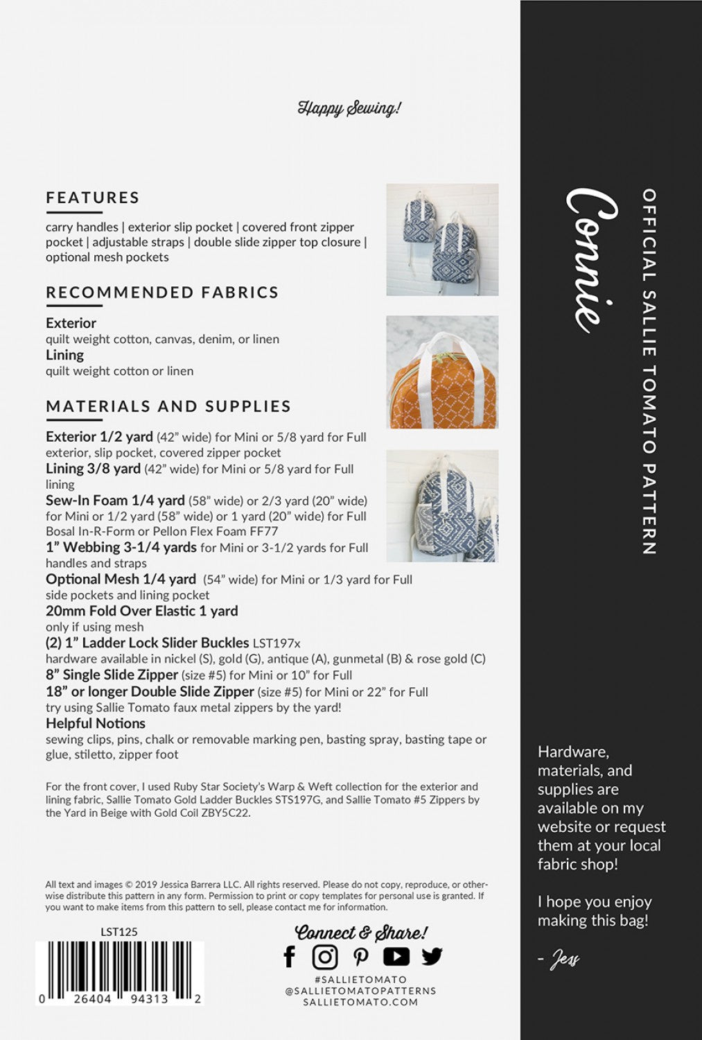 Connie Backpack Pattern by Sallie Tomato