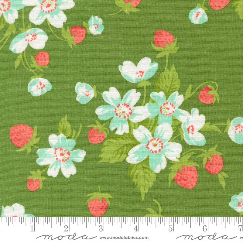 Moda_In_Bloom_Floral_Strawberries_Fabric_Green