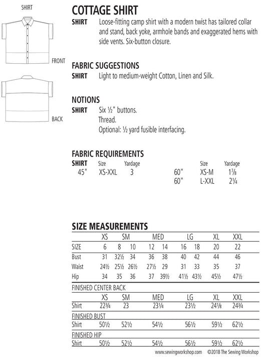 Cottage Shirt Pattern by The Sewing Workshop