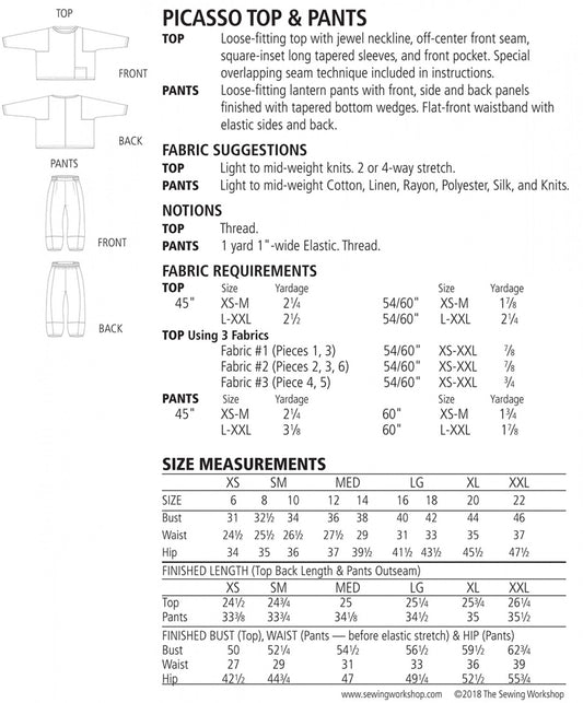 Picasso Top and Pants Pattern by The Sewing Workshop