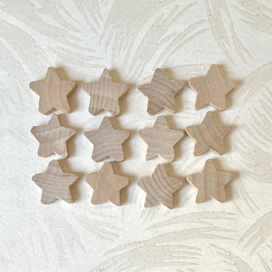 Rounded 1 Inch Wood Stars - Set of 12