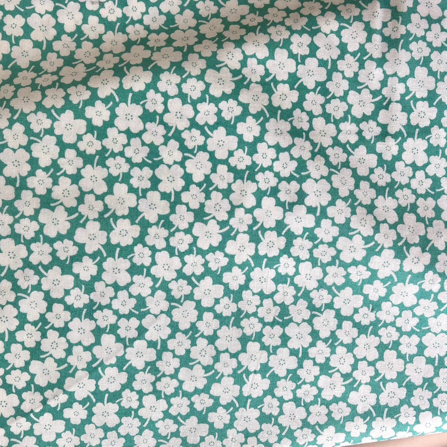 Turquoise Flowers Feedsack Cotton Fabric - Half Yard
