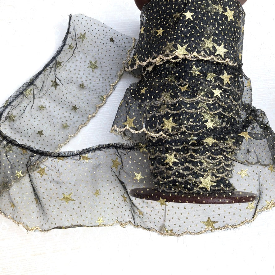 Sheer Black Ruffles With Stars - Vintage
