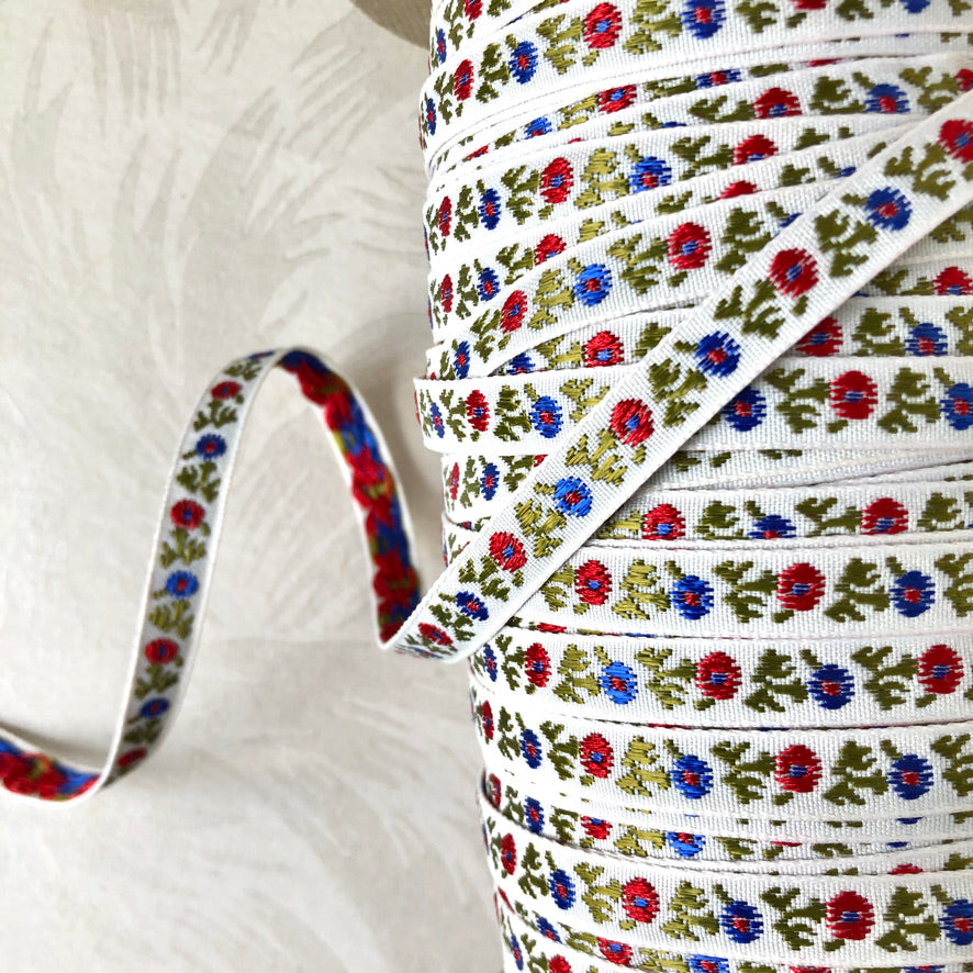 Narrow Embroidered Floral Ribbon Trim - Vintage - Multiple Colorways