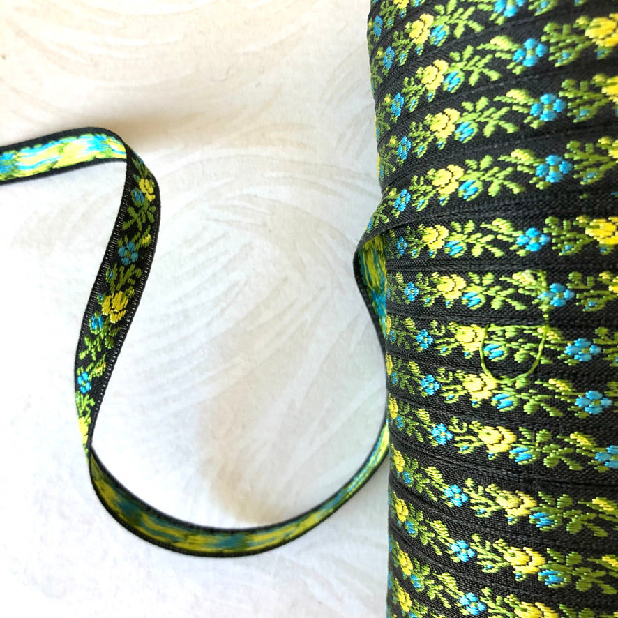 Narrow Floral Embroidered Jacquard Ribbon - Multiple Colorways