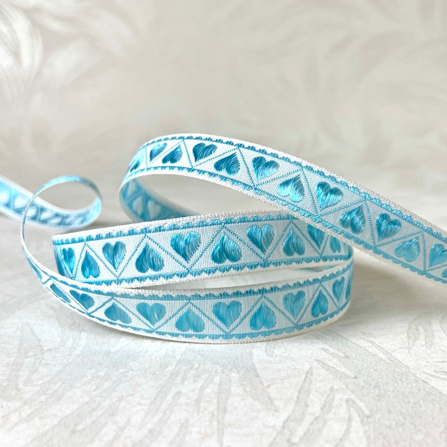 Narrow Embroidered Hearts Ribbon - Multiple Colorways