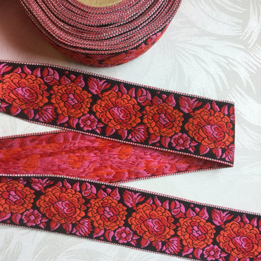 Wide Jacquard Cotton Ribbon Trim - Vintage