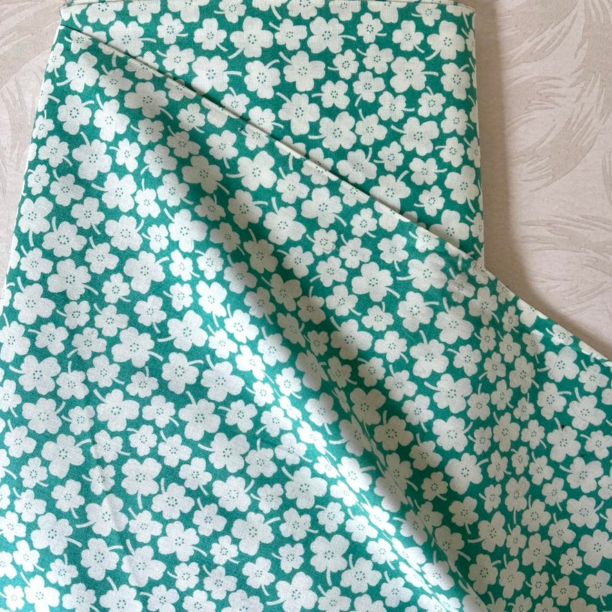 Turquoise Flowers Feedsack Cotton Fabric - Half Yard