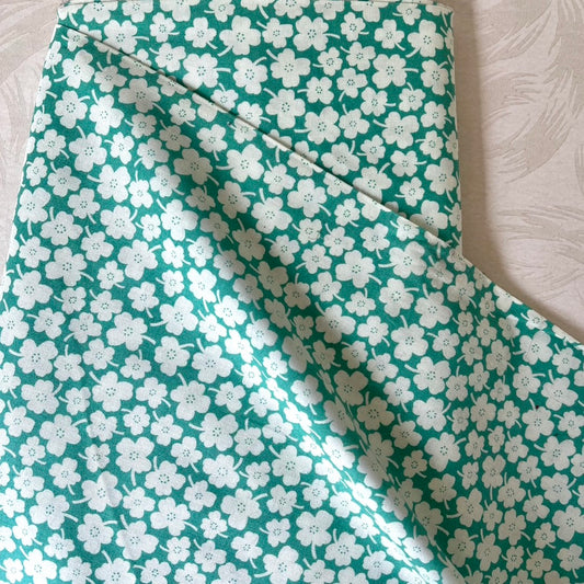 Turquoise Flowers  Feedsack Cotton Fabric - Half Yard