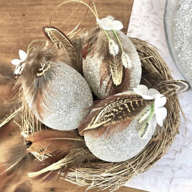 Feathered Nest Glitter Egg
