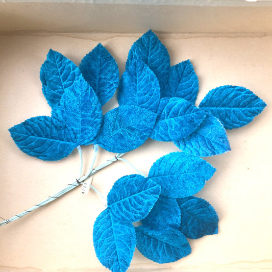 Teal Vintage Velvet Leaf Spray