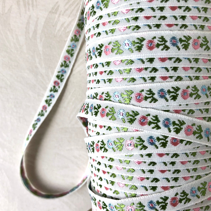 Narrow Embroidered Floral Ribbon Trim - Vintage - Multiple Colorways