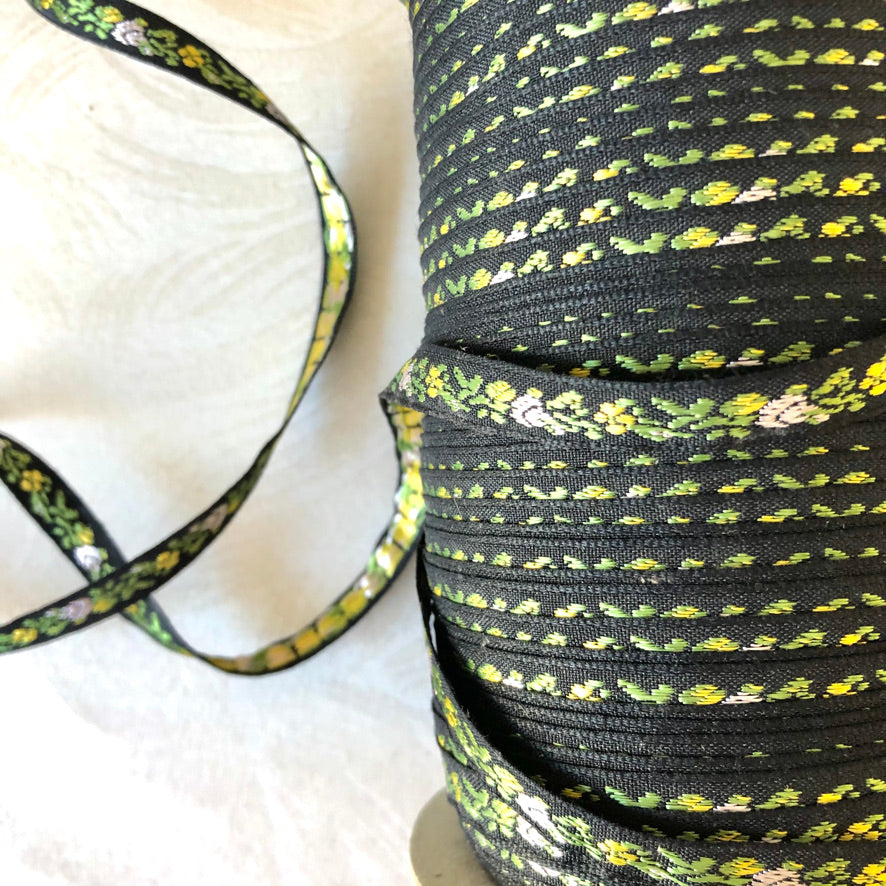 Narrow Floral Embroidered Jacquard Ribbon - Multiple Colorways