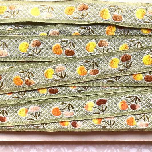 Embroidered Cherries Cotton Ribbon - Vintage - Multiple Colorways