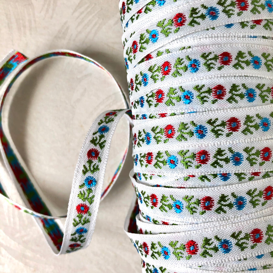 Narrow Embroidered Floral Ribbon Trim - Vintage - Multiple Colorways