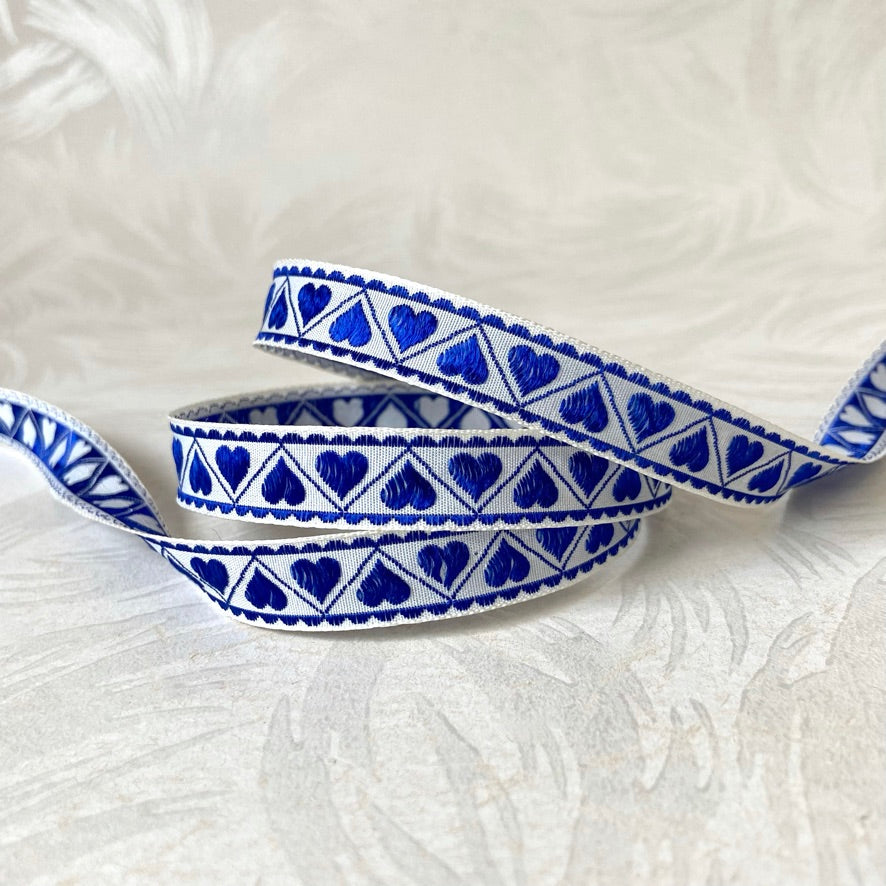 Narrow Embroidered Hearts Ribbon - Multiple Colorways